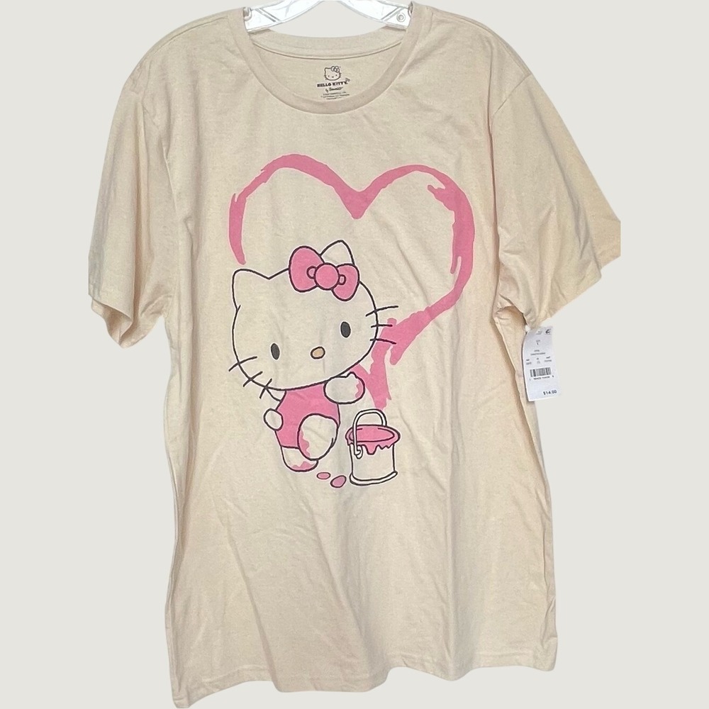 Sanrio Hello Kitty Short Sleeve Crewneck T Shirt Large Beige NWT Unisex Novelty